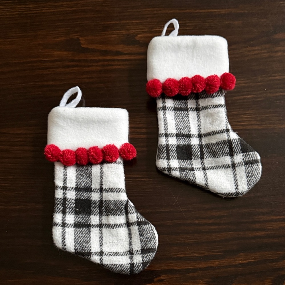 Plaid Christmas Stockings with Red Accents